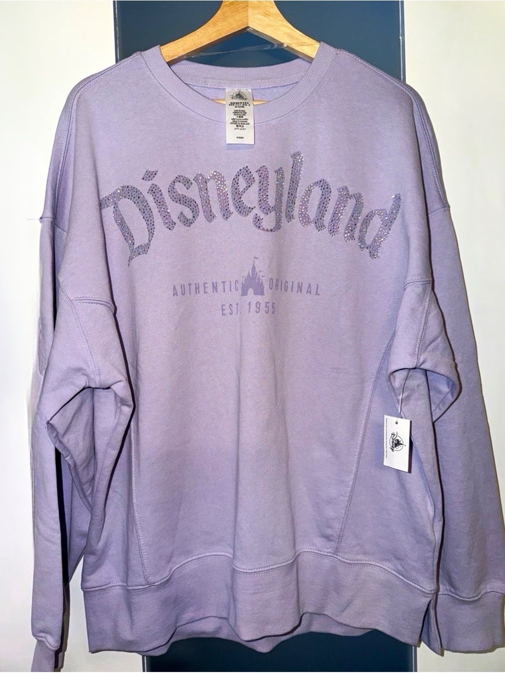 NWT Disneyland Lavender Sparkle Rhinestone Bling Crewneck Pullover Sweatshirt